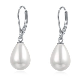 Rnivida 925 Sterling Silver 10MM Pearl Drop Earrings for Women,Hypoallergenic Dangle Pearl Earring,Single leverback Pearl Jewelry for Bridesmaids Wedding Day | Holiday Gifts