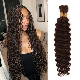Boho Braids Human Hair Extensions 100g 2 Bundles No Weft Human Braiding Hair for Knotless Braids Wet and Wavy Deep Wave Bulk Human Hair For Women (4#, 20 Inch(50g/Bundle x2))