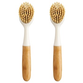 HIC Kitchen Dish Scrubbing Brush, Bamboo with Non-Scratch Bristles, Set of 2