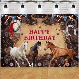 Horse Birthday Party Backdrop Saddle Up Celebration Party Banner Decoration Backdrop One Wild West Stable Backdrop Baby Shower Photo Background Rustic Country Birthday Party Supplies,8x6ft