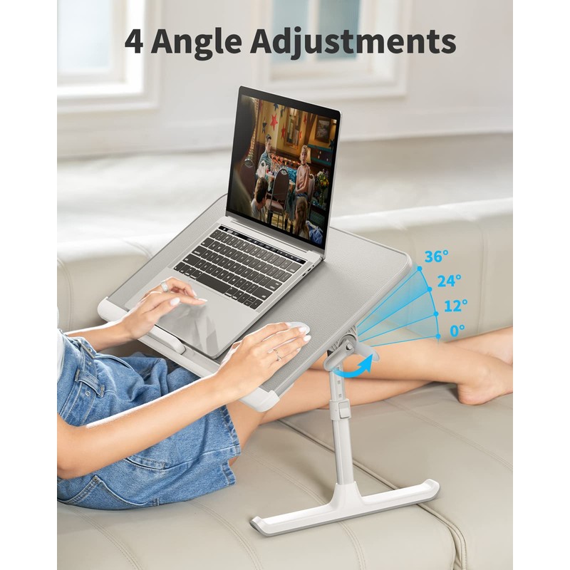 SAIJI Laptop Bed Tray Table, Adjustable PVC Leather Laptop Bed