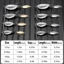 Alwonder 5-Pack Weighted Swimbait Hooks with Underspin, Pin SPring Fishing Hook with Willow Spinner Blades Gold, 3/16oz Bass Hooks Swivels Spinnerbait Weedless hook for Soft Fishing Lures