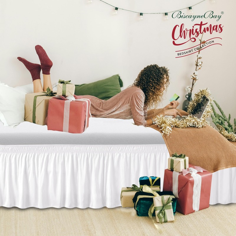 Biscaynebay Wrap Around Bed Skirts for Queen Size Beds Extra