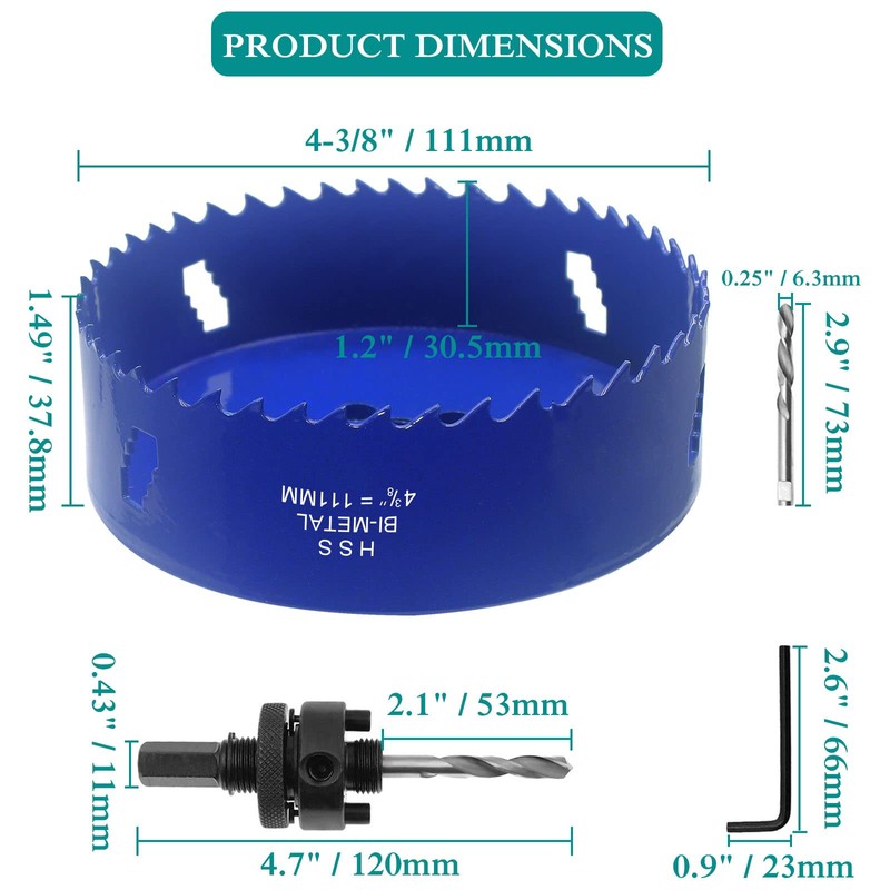 Seimneire 4-3/8 Inch Hole Saw with Heavy Duty Arbor, 1.2