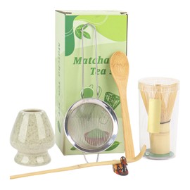 Matcha Whisk Set of 6 – Matcha Set with Whisk, Scoop, Spoon, Sifter & Ceramic Holder –Matcha Making Kit(Matcha Green)
