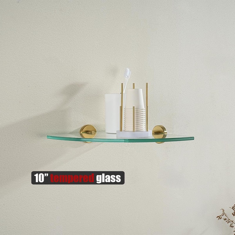 JQK Corner Glass Shelf, Brushed Gold Bathroom 304 Stainless Steel
