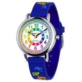 Delycazy Children's Watch Girls Boys, Children's Watch Learning Watch Analogue Children's Watch Learning Watch with Time Learning Exercises, High-Quality Quartz Movement, darkblue, Bracelet