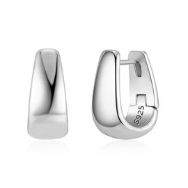 Silver Earrings for Women, Small Chunky Hoop Earrings Hypoallergenic Sterling Silver Earrings Small U Shaped Huggie Hoop Small Thick Hoop Earrings Minimalist Small Silver Hoop for Women Girls