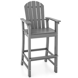 Tangkula Outdoor Tall Adirondack Chair 30 Inches Seat Height, HDPE Bar Height Patio Chair with High Backrest, Armrests and Footrest, Outdoor Bar Stool for Balcony, Deck, Garden and Poolside (1, Gray)