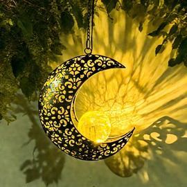 Solar Garden Hanging Moon Lights Outdoor Decor,Metal Lanterns Art Decorations for Outside Yard Lawn Patio Wall Fences Driveway Trail,Unique Housewarming Gardening Gifts for Women Mom Grandma