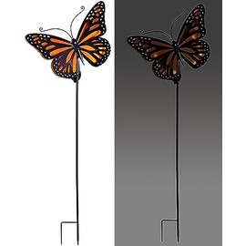 Sunset Vista Designs 94440 Outdoor Solar Collection Metal Garden Stake Waterproof LED Light Yard Decoration, Monarch Butterfly - Orange