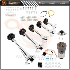 autodealsparts 5X Silver 12V ABS Trumpet Musical Dukes Of Hazzard Dixie Air Horn Compressor Kit