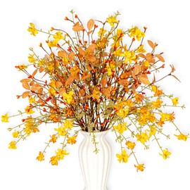 MagicWreath Artificial Fall Flowers with Berries 12 Pack Fall Floral Picks 17 Inch Orange Berry Stems with Orange Flowers Eucalyptus Leaves for Autumn Harvest Thanksgiving Day Flower Arrangements