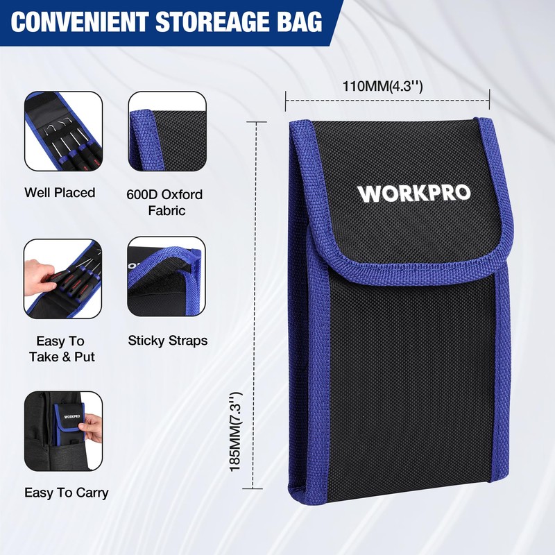 WORKPRO 4-Piece Precision Pick and Hook Set with Pouch, Angled