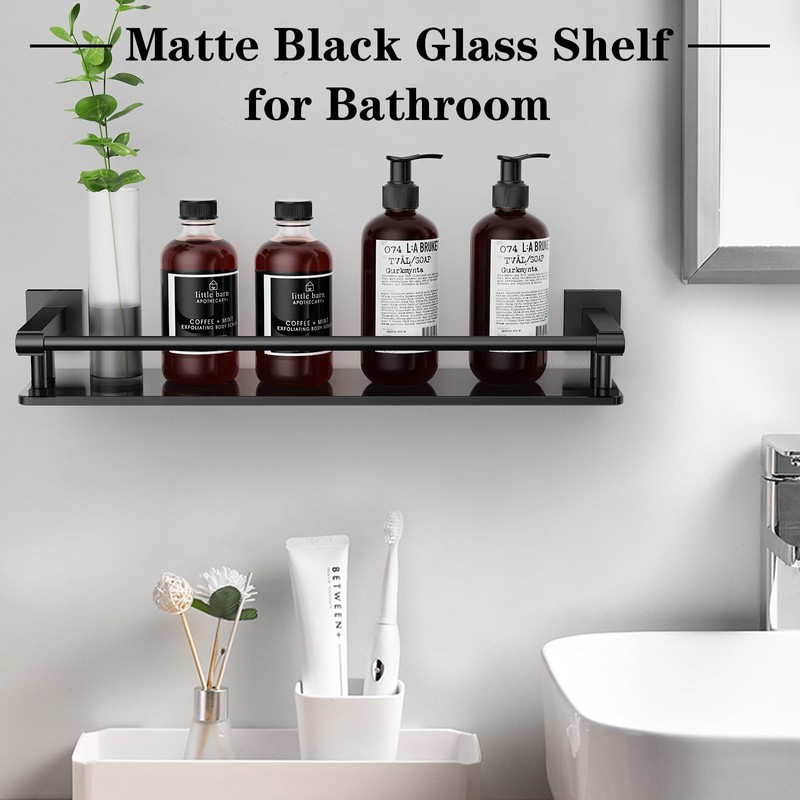 SFGSOWOR Glass Shelf for Bathroom Rectangular Stainless Steel Tempered Glass