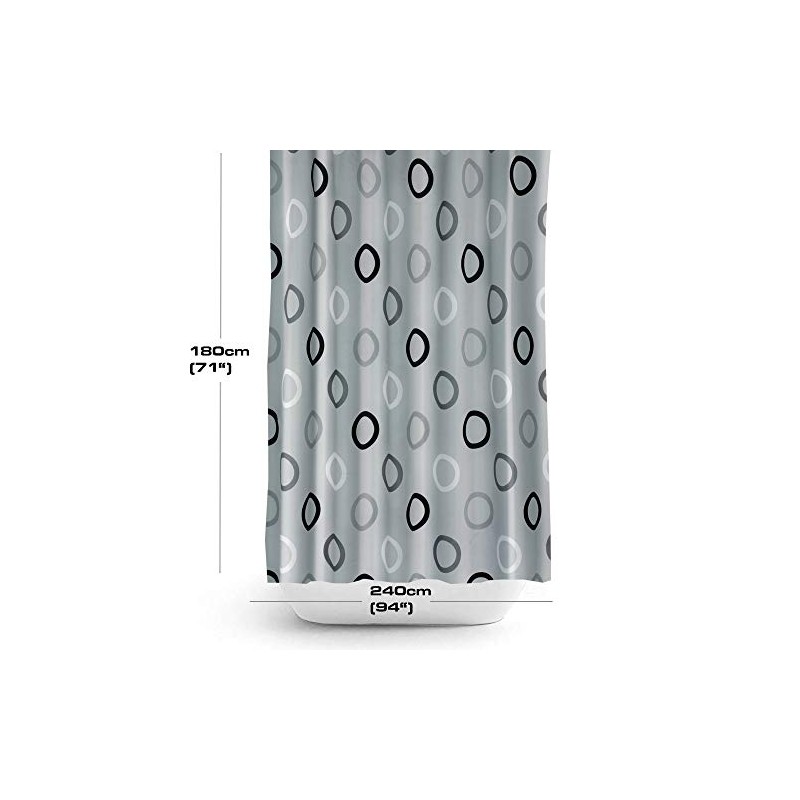Tropik Home Grey Rings Fabric Shower Curtain Extra Long, Wide