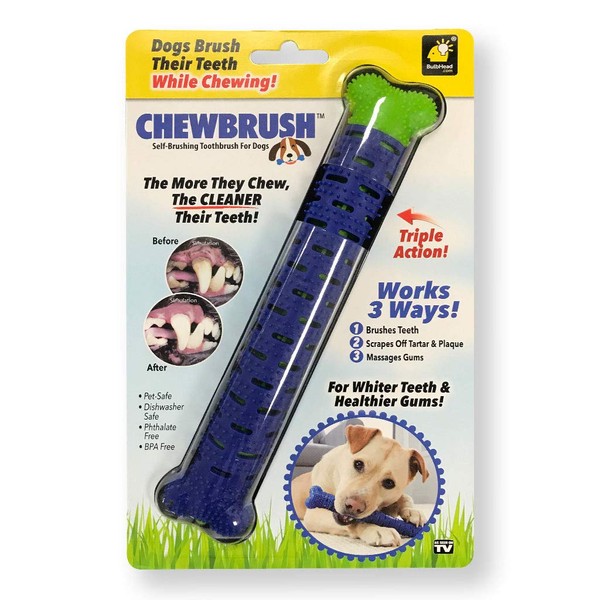 BulbHead Chewbrush Toothbrush Dog Toothbrush and Dog Toy - No Dog Toothpaste Required - Great Dog Teeth Cleaning Toys (1 Pack)