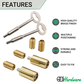 EAI Sash Window Stop for Security and Ventilation | Polished Brass | Pack of 2 Stops & 2 Keys
