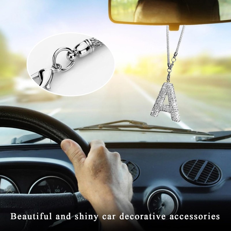 DXNQ Bling Initial Car Rear View Mirror Ornament, Crystal Sparkling