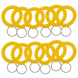 50 pcs Stretchable Key Ring Band Keychain Spriral Wrist Coil Keychain Black for Number Tag Key Tag (Yellow)