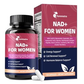 Suplementos de NAD+ para mujeres | NAD Resveratrol para energía celular, DIM y arándano para el equilibrio hormonal y estrogénico | Sin OMG, 120 cápsulas