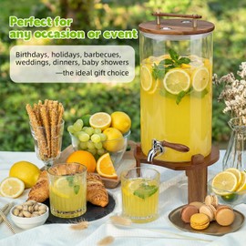Beverage Dispenser, 2.1Gallon Glass Drink Dispenser with Stand, Stainless Steel Spigot, Ideal for Parties, Bars, Restaurants (8L/2.1 Gallon)