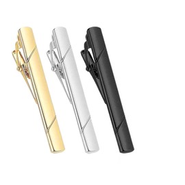 KAPSING Pack of 3 Men's Tie Clips, Copper Tie Clips, Thin Business Style Tie Clips (Gold/Silver/Black), Non-Precious Metal, Cinnabar