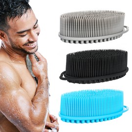 Set of 3 Silicone Body Scrubber Loofah Soft Exfoliating Body Bath Shower Scrubber Loofsh Brush (Black+Gray+Blue 010)