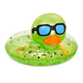 POZA Inflatable Duck Pool Float Tube- Heavy Duty Vinyl UV Resistant Confetti Pool Duck Floatie, Animal Pool Float Swim Ring Pool Inflatables for Kids and Adults for Beach, Party, Vacation - Green Gold