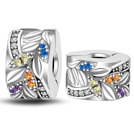 LONGLUCK 925 Sterling Silver Stopper Clip Charms for Bracelet Necklace Spacer Beads with 5A Cubic Zirconia Mother's Day Christmas DIY Gift for Women(2PCS)