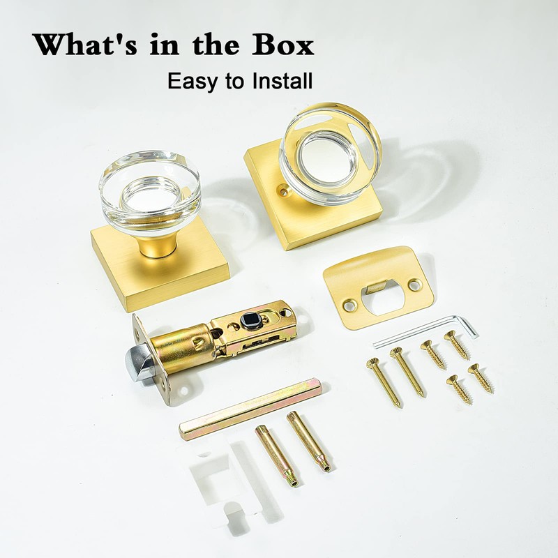 Coolnews Gold Glass Door Knobs with Lock - Satin Brass