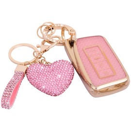 Meruns Compatible with Lexus key fob cover with Diamond Bling Keychain, Car accessories Key holder Shell Soft TPU Full Protection for RX ES GS LS NX RS GX LX RC LC Smart Key Case,Gold Pink