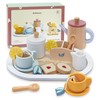 KizKnows Wooden Kitchen Toy Tea Set for Toddlers Pretend Play