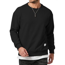 JMIERR Men's Crewneck Sweatshirt Casual Long Sleeve Sports Athletic Basic Geometric Texture Sweatshirts Streetwear Pullover Solid Color Basic Outdoor Sweaters Black Medium