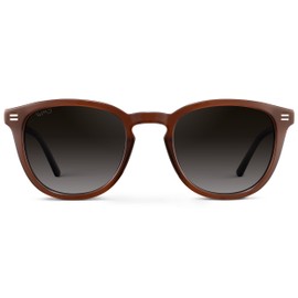 WMP Eyewear - Men's Classic Round Polarized Sunglasses, Premium Slim Acetate Frame with Dashed Rivet Details (Burnt Cedar Brown/Oak Brown Gradient Lens)