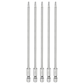 HARFINGTON 5pcs T10 Security Torx Bit 1/4" Hex Shank 6" Long S2 Steel Magnetic Tamper Resistant Star Bits Screwdriver Torx Head with Hole for Driver Drill Bits Remove Fastening Screws