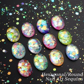 Fluorescent Nail Glitter Sequins Set for Gel Nails, Halloween Flakes Decor