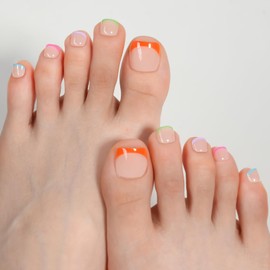 Plauva French Press on Toenails, 150pcs Short Toe Nail Tips, Soft Gel Toe Press On Nails, Soak Off Fake Toe Nails for Women Toe Nail Art DIY 15 Sizes