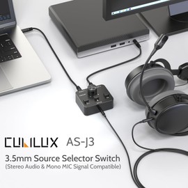 Cubilux AS-J3 3.5mm Headset Selector (Microphone Signal Supported), Bidirectional 2-In-1-Out or 1-In-2-Out 1/8 Stereo A/B Audio Switcher for PC Laptop Computer