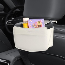 KAFANLIN Car Trash Can small Leather Vehicle Trash Bin Car Dustbin Garbage Organizer Holder with Trash Bag Foldable Mini Cars Storage Bag Container for Auto SUV van trucks (white,hanging hook)