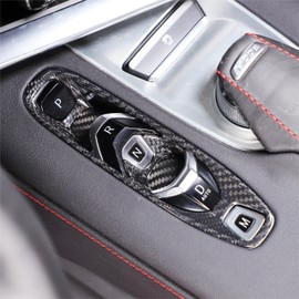 TOYCIDFG Car Center Console Gear Shift Button Panel Cover Trim for C8 Corvette Stingray 2020-2024, Carbon Fiber Button Frame Interior Decoration Accessories (Black)