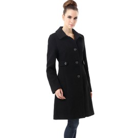 BGSD Women Heather Wool Blend Walking Coat (Also available in Plus Size and Petite), Black, Large