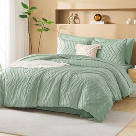 Litanika Super King Size Comforter Set with Sheets Sage Green - 7 Pieces Bed in a Bag Oversized King Boho Tufted Complete Bedding Sets with Comforter, Sheets, Pillowcases & Shams