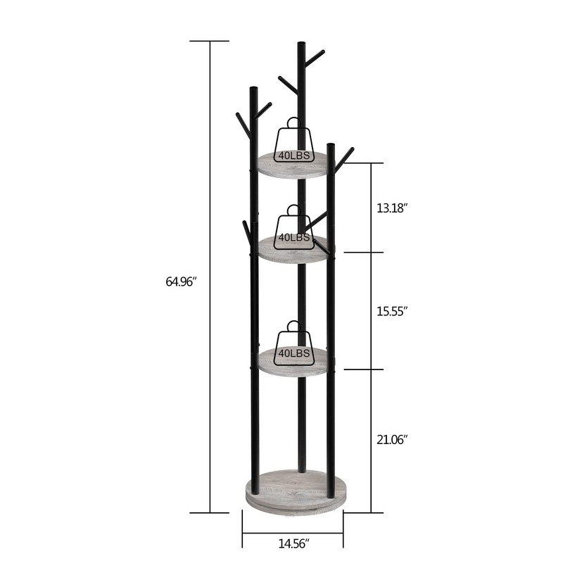 Espelism Rotary Coat Rack Freestanding Metal Coat Hall Tree Stand