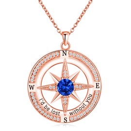 BELLNA S925 Necklace Birthstone Compass Gift for Women Jewelry Sterling Silver Necklace for Wife Wedding Anniversary Girlfriend Birthday Gifts for Her Valentines Day Mom Mothers Day (Rose Gold Sep)