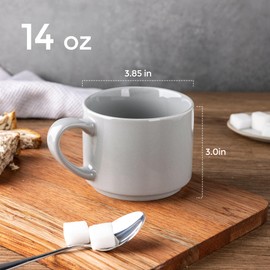 GBHOME 14 OZ Coffee Mugs Set of 6, Stackable Ceramic Mugs for Men, Women, Modern Coffee Mugs for Latte,Cappuccino,Hot Cocoa. Dishwasher & Microwave Safe, Gray