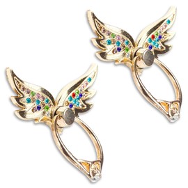 Angel Wings Glitter Bling Bling Phone Ring Holder, 2 Pack Sparkle Phone Ring Grip Artificial Diamond Stand,Rhinestone Cell Finger Ring for Phones,Pad