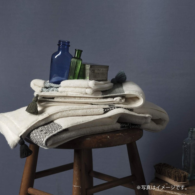 Kusuhashi Crest Weave Bath Towel BOHO Border, Black, Approx. 23.6