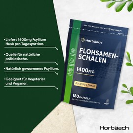 Horbaach Psyllium Husk Capsules 1400 mg | 180 Vegan Capsules | 750 mg per Capsule | Fibre Supplement | Fibre Supplement