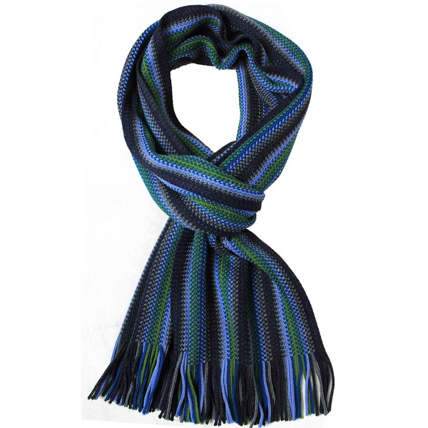 Rotfuchs Knitted Scarf Men's Scarf Wool Multicoloured Green Navy Medium